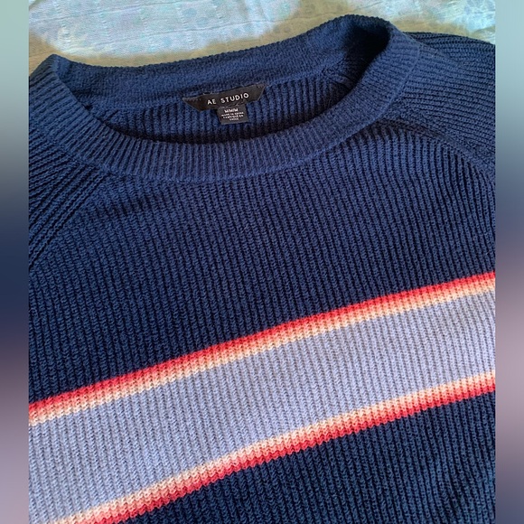 American Eagle Outfitters AE Studio Striped Cropped Sweater - Toasted Coconut - Picture 4 of 8